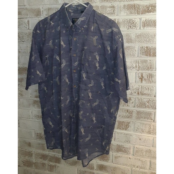 Salmon River Traders Golf Print Button up Short Sleeve - Picture 1 of 7
